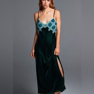 ZARA velvet crochet dress Small split side
